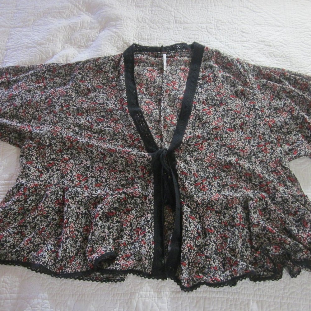 Free People Top XS Lola Kimono Floral Black Combo - Picture 4 of 14
